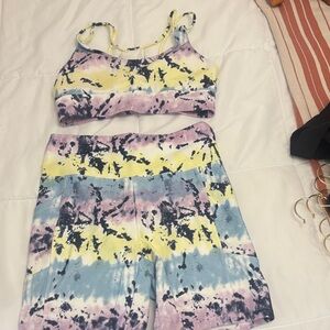 Tie-Dye Sports Bra and Shorts Set